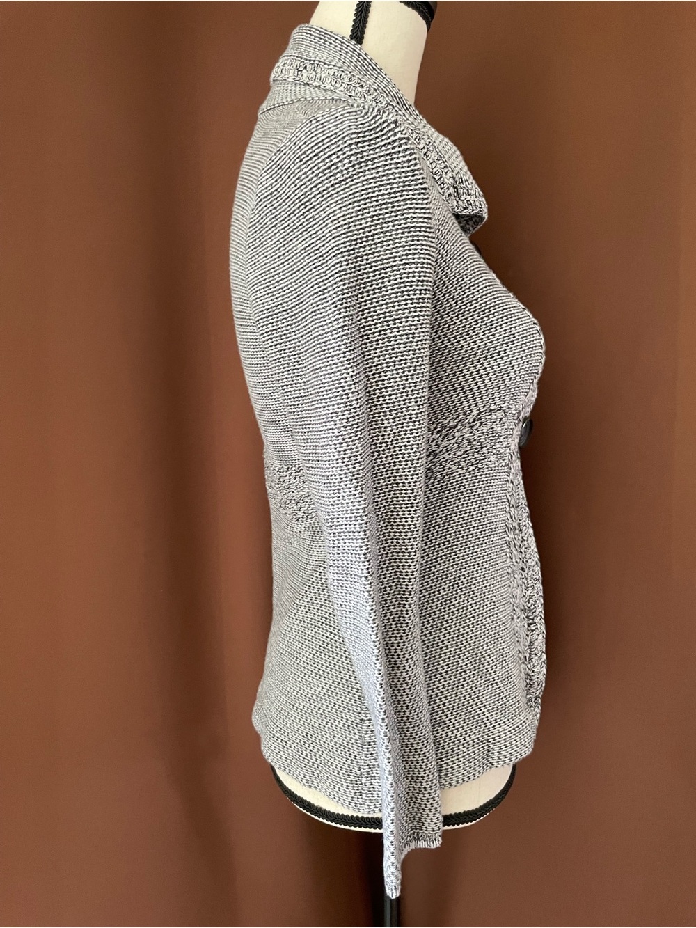 NIC+ZOE Knit gray fitted button front cotton blend Sweater Jacket cardigan XS/S - Picture 6 of 11